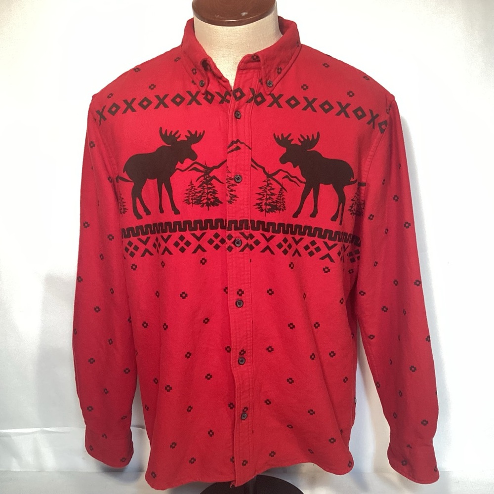 Moose Design Chaps Red Shirt with Black Moose Flannel Shirt Men’s size XXL